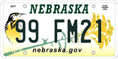 NE license plate 99FM21