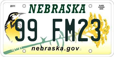 NE license plate 99FM23