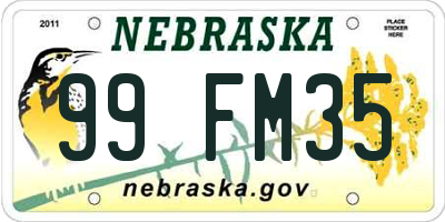 NE license plate 99FM35