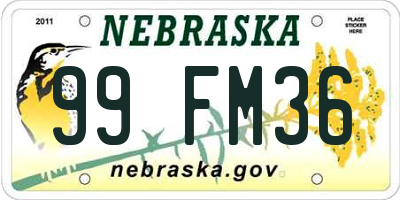 NE license plate 99FM36