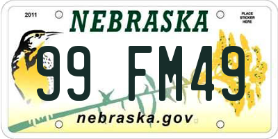 NE license plate 99FM49