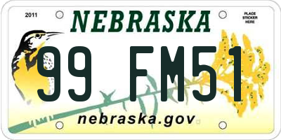 NE license plate 99FM51