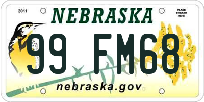 NE license plate 99FM68