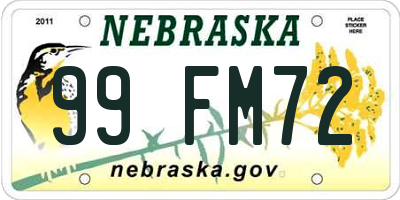 NE license plate 99FM72