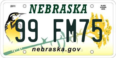 NE license plate 99FM75