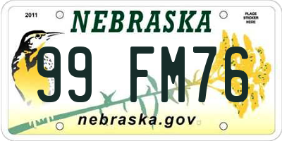 NE license plate 99FM76