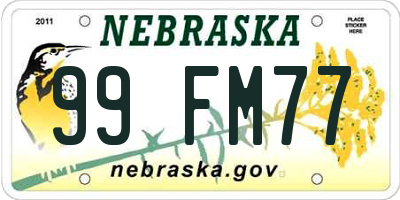 NE license plate 99FM77