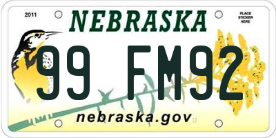 NE license plate 99FM92