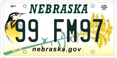 NE license plate 99FM97