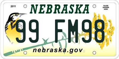 NE license plate 99FM98