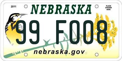 NE license plate 99FO08