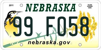 NE license plate 99FO58