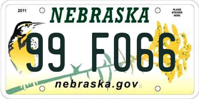 NE license plate 99FO66