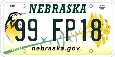 NE license plate 99FP18