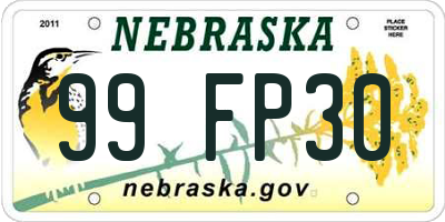 NE license plate 99FP30