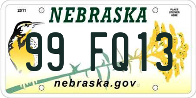 NE license plate 99FQ13