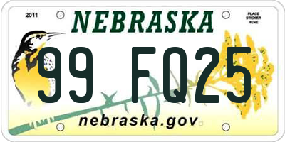 NE license plate 99FQ25