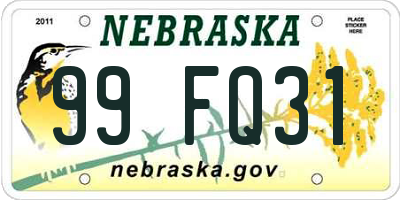 NE license plate 99FQ31