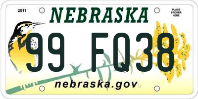 NE license plate 99FQ38