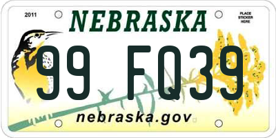 NE license plate 99FQ39