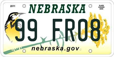 NE license plate 99FR08