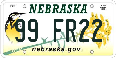 NE license plate 99FR22
