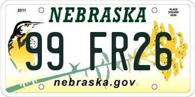 NE license plate 99FR26
