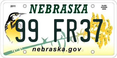 NE license plate 99FR37