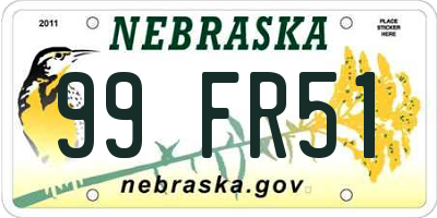 NE license plate 99FR51