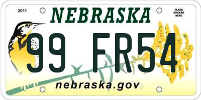 NE license plate 99FR54