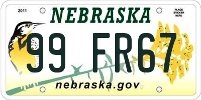 NE license plate 99FR67