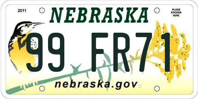 NE license plate 99FR71