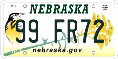 NE license plate 99FR72