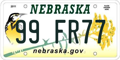 NE license plate 99FR77