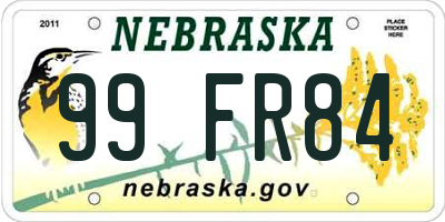 NE license plate 99FR84