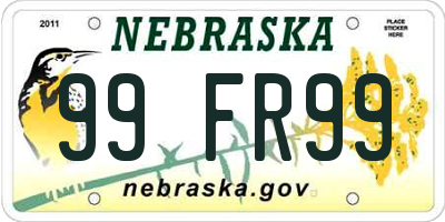 NE license plate 99FR99