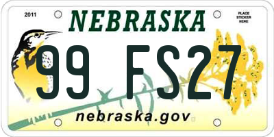 NE license plate 99FS27
