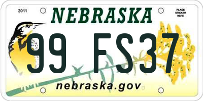 NE license plate 99FS37