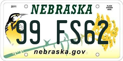 NE license plate 99FS62