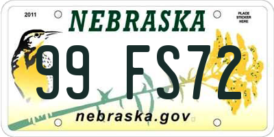 NE license plate 99FS72