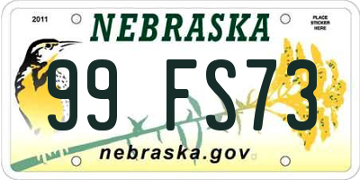 NE license plate 99FS73