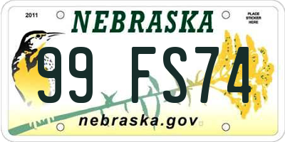 NE license plate 99FS74