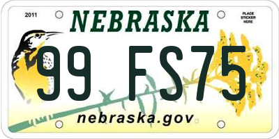 NE license plate 99FS75