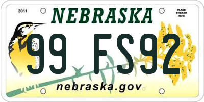 NE license plate 99FS92
