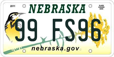 NE license plate 99FS96