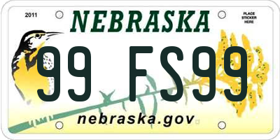 NE license plate 99FS99
