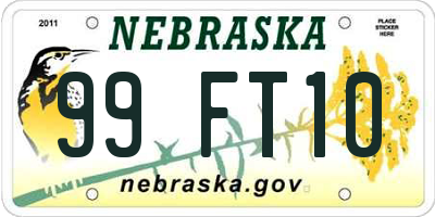 NE license plate 99FT10