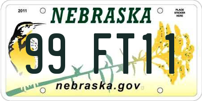 NE license plate 99FT11