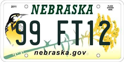 NE license plate 99FT12