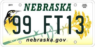 NE license plate 99FT13